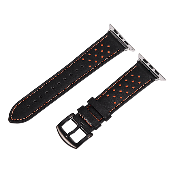 Nahkainen rannekoru Apple Watch iWatchille, musta ja oranssi, 42 mm