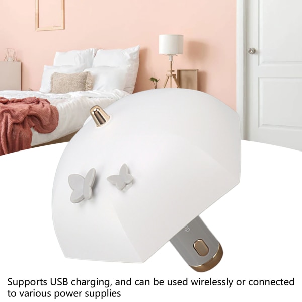 LED-sänglampa USB-laddningsbar 3 belysningslägen Paraplyformad nattlampa för sovrum Studie White