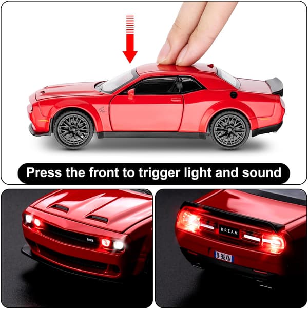Legetøjsmodelbil til børn 1:32 skala Dodge Challenger Die cast Metel Legetøjsbiler til Pull Back Modelbil Hellcat med lyd og lys Hellcat Bil Legetøj