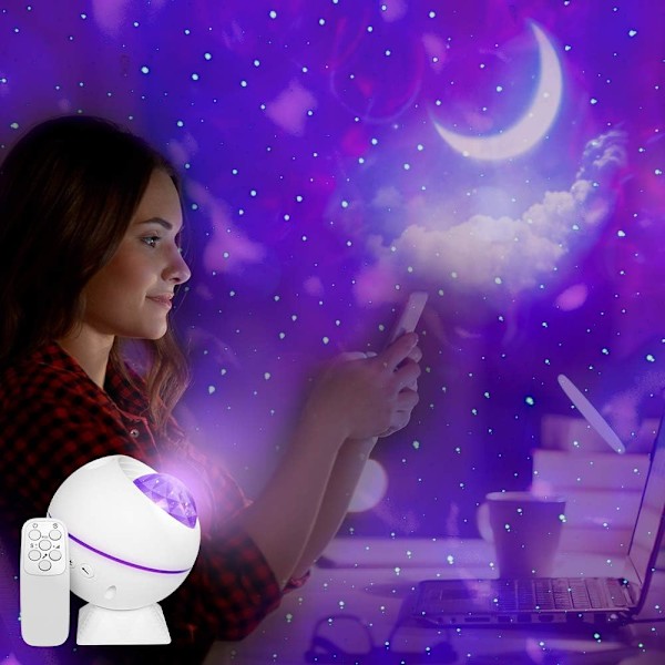 Galakselys Projektor, 3-i-1 Planetarium Projektorlampe USB Stjernehimmel Nattlys Projektorlampe med Fjernkontroll Stjerne og Måne Stjernelys Projektor