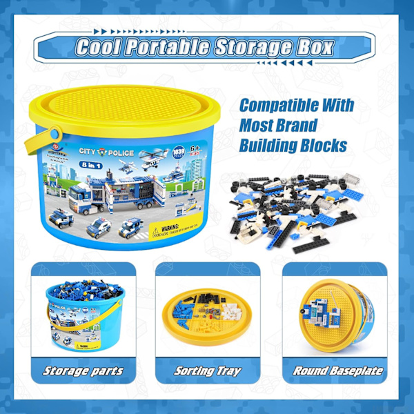 WishaLife 8 i 1 City Police Mobile Command Center Truck Toy Building Set, med polisstation leksak, polisbil leksak, helikopter leksak, båtleksak