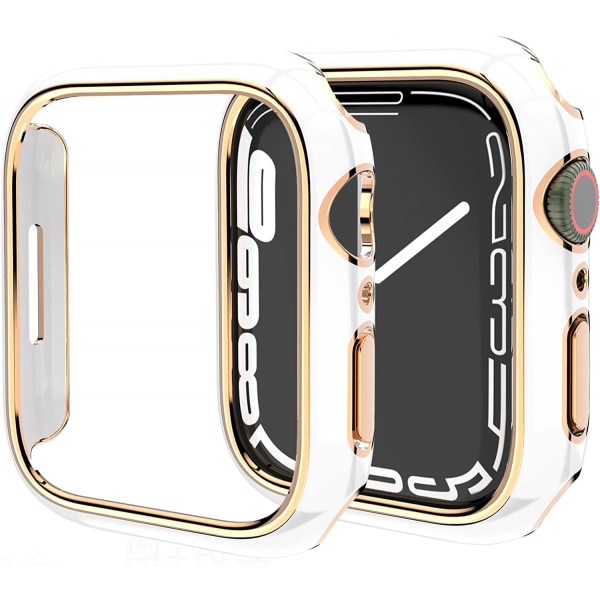 For Apple Watch Series 7 45mm, Hard Plated PC Frame Case Slim All-Around Bumper Case for Apple Watch Series 7 （rose gold white）