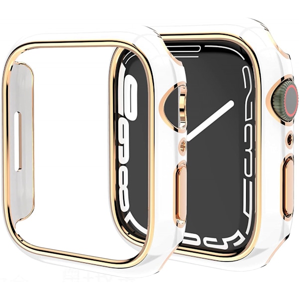 Til Apple Watch Series 7 45mm, Hard Plated PC Frame Case Slim All-Around Bumper Case til Apple Watch Series 7 （rose gold white）