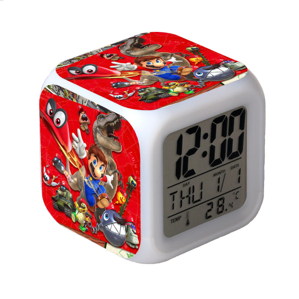 R-timer Super Mario Bros 7 fargeutskiftbar digital vekkerklokke med tid, temperatur, alarm, dato