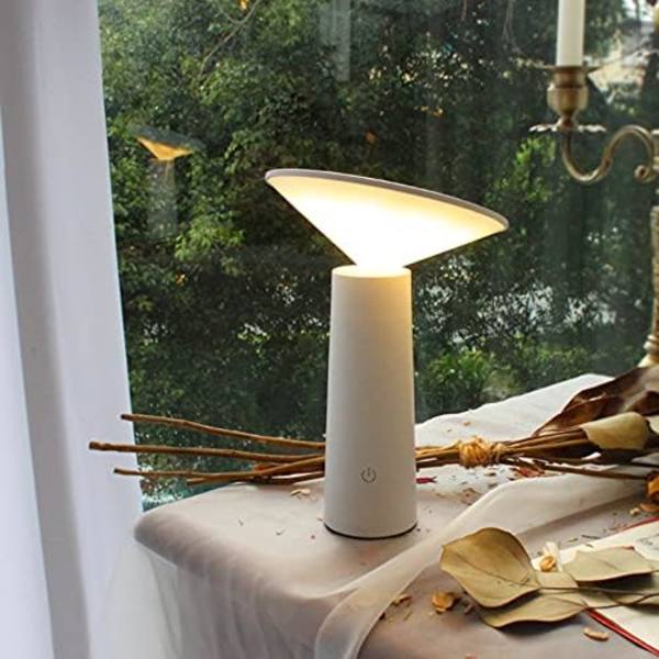 Bärbar Trådlös LED-lampa, Dimbar Touch-kontroll, 360° Justerbar, USB-laddningsbar, Studie- och Läslampa för Hem och Kontor (Vit)