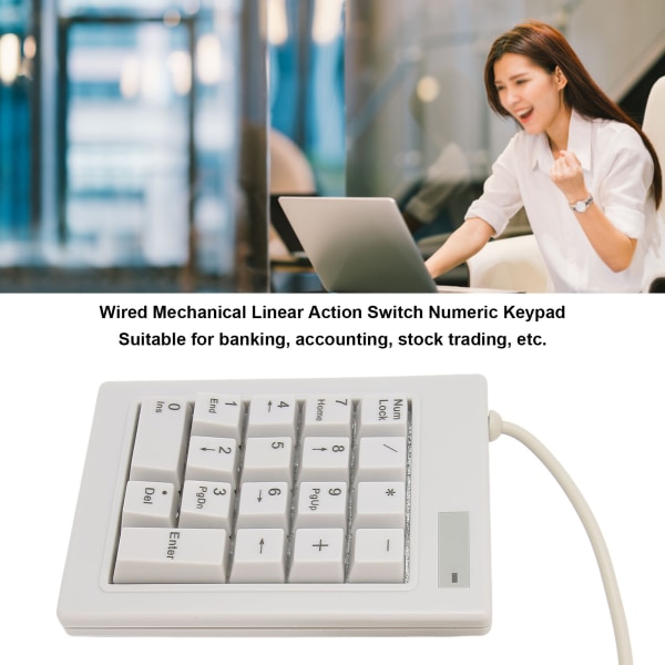 Nummerblok med kabel, lineær handlingsswitch, 18 taster, USB-interface, mekanisk numerisk tastatur til bank og regnskab