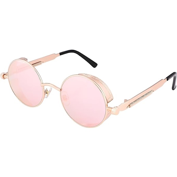 Retro Gotiska Steampunk Solglasögon Rund Metallram Punk Cirkel Inspirerad Skugga Män B1860 Gold/Pink