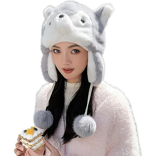 Vinter Termisk Plysch Päls Öronlapp Ushanka Hatt Konstgjord Päls Vindtät Huva Beanie Djurtema Kostymhatt för Män Kvinnor