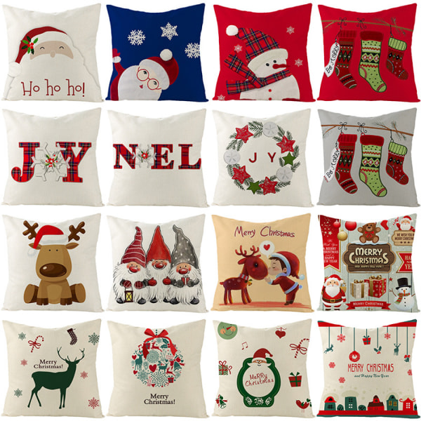 JUSTUP Juledekorasjoner Putetrekk 18×18 Tommer Snøfnugg Julenisse Snømann Hjort  Jul Rustikk  Juleputer Bondegård Juledekor Puter