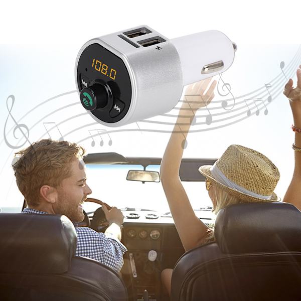 A8 MP3 Bil Bluetooth Handsfree Bilspelare FM-sändare USB-laddning Silver