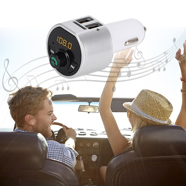 A8 MP3 Bil Bluetooth Handsfree Bilspiller FM Sender USB Lading Sølv