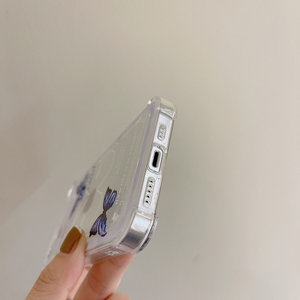JUSTUP Perhoskuvioinen läpinäkyvä iPhone-kotelo, korttipaikalla varustettu ohut kuori, pehmeä TPU-lompakkokotelo söpöllä korttitaskulla iPhone 13 Minille