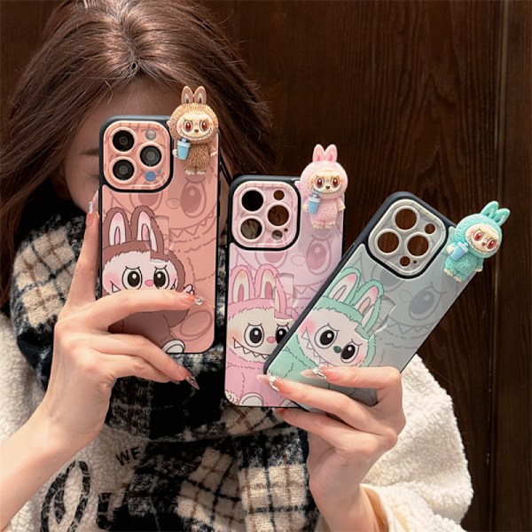 labubv 3D-hahmokännykkäkotelo: Pupujussikuosi jalustalla, sopii iPhone 11–30 -sarjoihin ja niin edelleen (ruskea) brown iPhone12