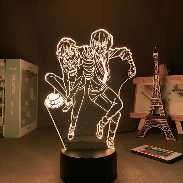 Anime 3D Lampe Bungo Stray Dogs Figur LED Illusions nattlys for barnerom dekor Berøring/Fjernkontroll RGB 16 fargeendringer USB bordlampe Barn gaver