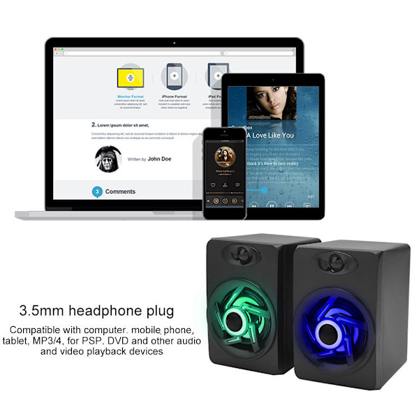SSJY Mini Färgglad Skrivbordsdatorhögtalare USB-driven 3,5 mm Stereo Hem för PSP Svart