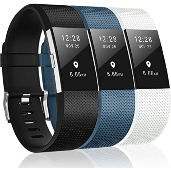 3 pakninger kompatible med Fitbit Charge 2, klassiske og specialudgave erstatningspakninger til Fitbit Charge 2, kvinder mænd（ sort/skifer/hvid-S）