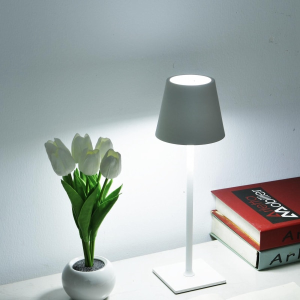 Trådløs bordlampe 3 farger Trinnløs dimming 2000mAh Minimalistisk oppladbar LED-bordlampe for soverom Stue White