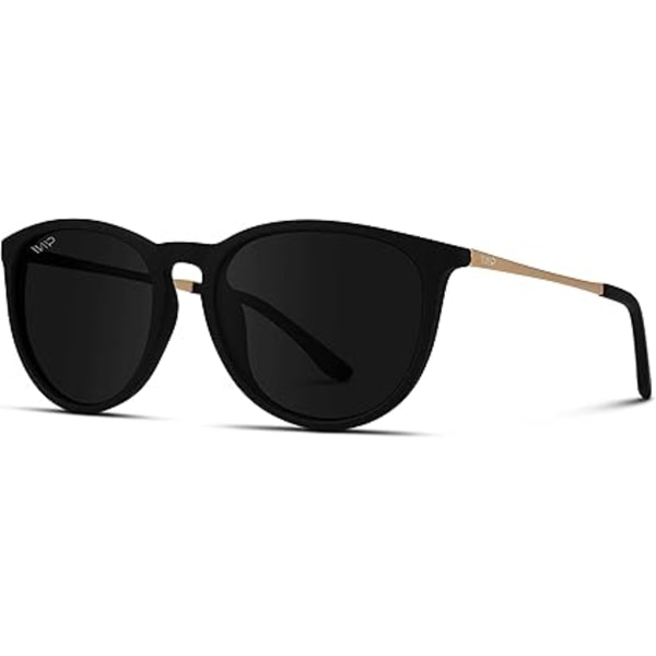 Naisten pyöreät aurinkolasit polarisoidulla UV-suojalla, trendikäs retro design Gold Frame/Black Lens
