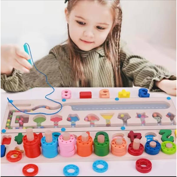 3-in-1 Magneettinen Väri- ja Numerolabyrintti Lapsille, Puinen Montessori-lelu - Taaperon Puinen Numeropalapeli Laskutoimintaväline Värimuodon Lajittelu