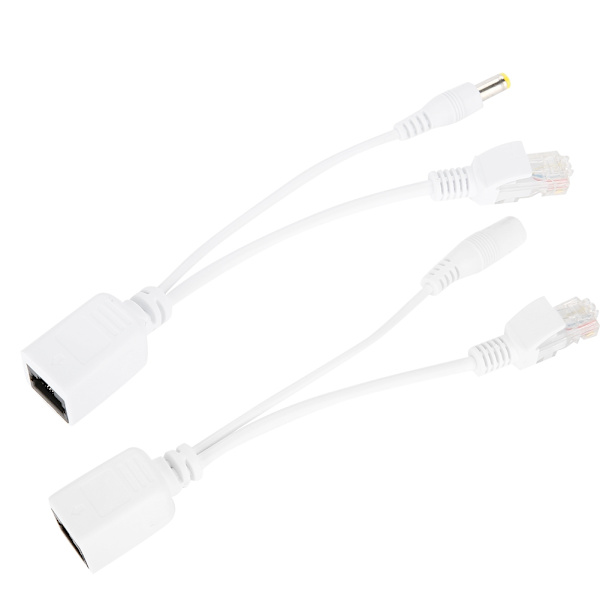 1 par 2 stk POE-kabel POE-injektor Splitter Adapter-kabel for IPC-kamera Hvit