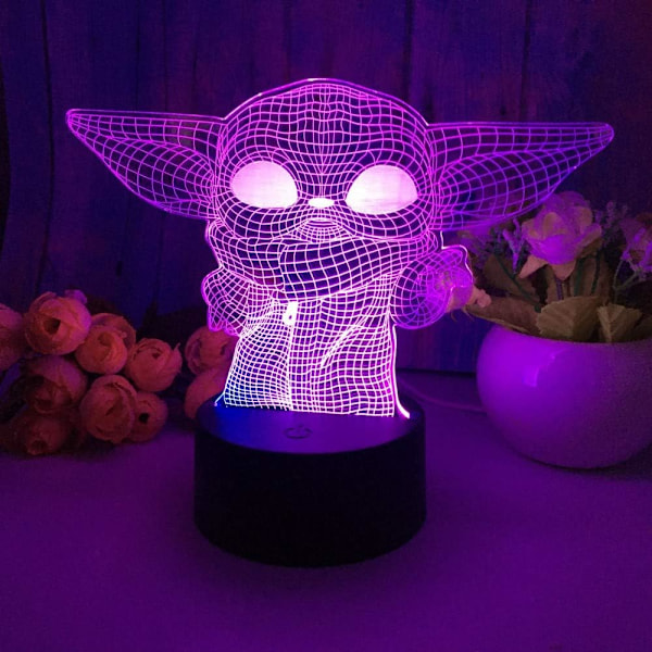3D LED Natlys, 3D Illusion Lampe med 7 Farveskiftende Akryl LED Lampe til Hjemmedekoration Gaver Legetøj til Børn, Flad Akrylpanel og A