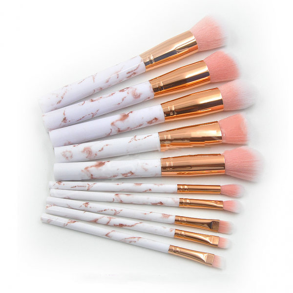 10 st Makeup Brushes Professional， Marmorhandtag Set, mjuka och luktfria naturliga syntetiska borst（rosa）