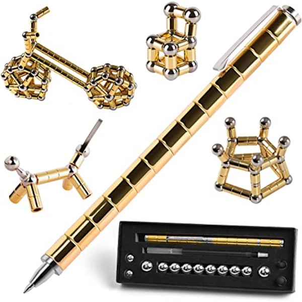 Legetøjspen, Dekompressionsmagnetisk Metalpen, Skift Form Multifunktion Magnet Kuglepen, Gave til Børn eller Venner (Guld)