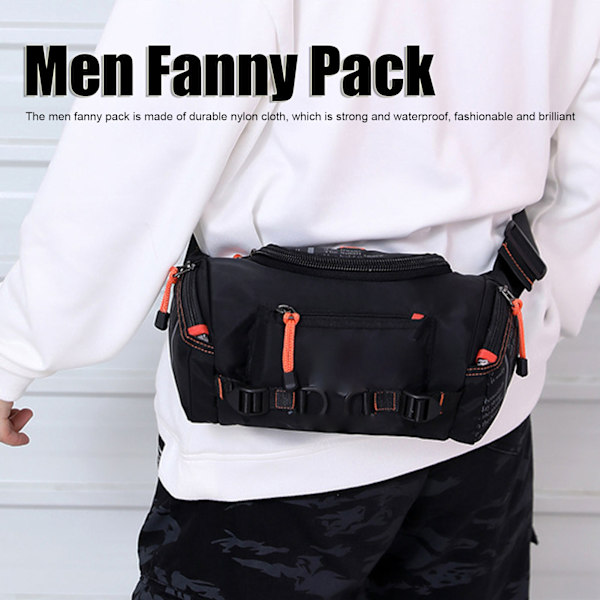 Herr Fanny Pack Vattentät Bumbag Resor Utomhus Sport Cykling Klättring Multifunktionell Hög Kapacitet Midjeväska Svart S