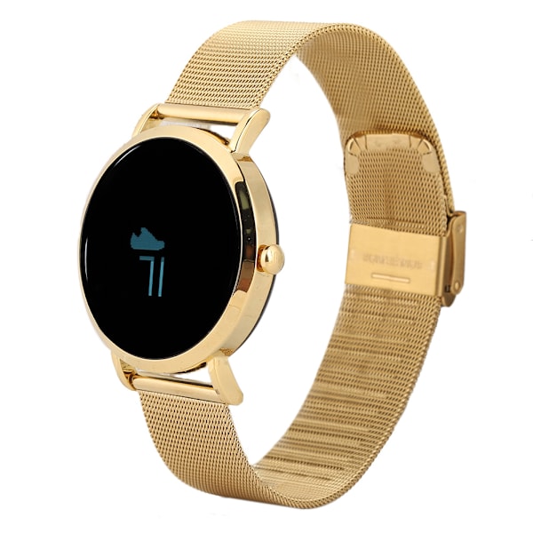 Vattentät smart armband armband sport sömn hjärtfrekvens inspelare (guld stålarmband)