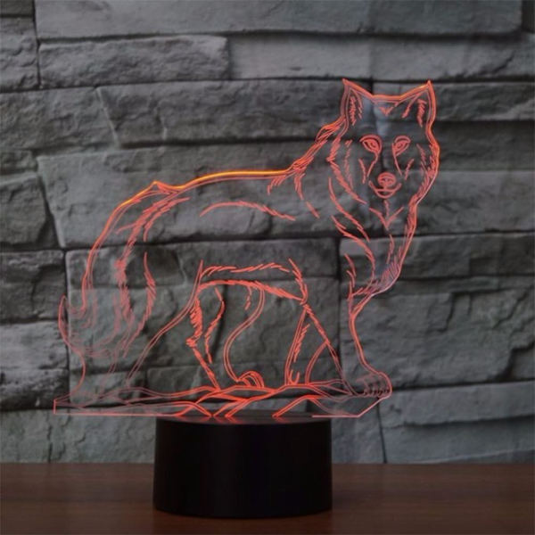 3D Optisk Illusion Varghuvud Färgrik Ljuseffekt Touch-brytare USB-driven LED Dekoration Nattlampa Skrivbordslampa