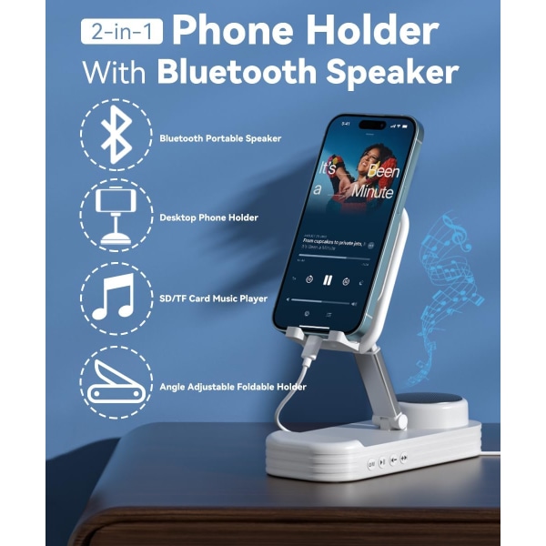 Mobiltelefonstativ med trådlös Bluetooth högtalare HD-surroundljud med halkskydd för hemmakök utomhus Kompatibel med iPhone Pink