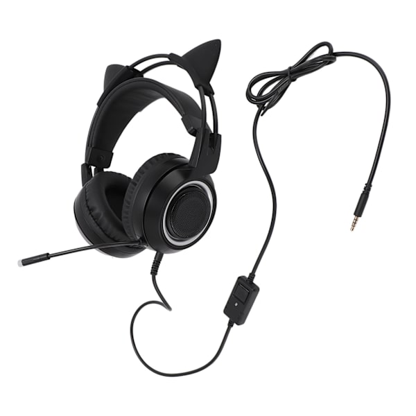 Peliheadset 3,5 mm:n liitännällä, stereon kohinanvaimennus, söpöt kissankorvat, yli korvan kuulokkeet mikrofonilla tytöille Xbox PC -puhelimeen, musta