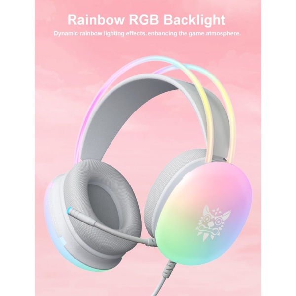 PC Gaming Headset with Microphone, Wired RGB Rainbow Gaming Headphones for PS4/PS5/MAC/XBOX/Laptop, 3.5mm Audio Over Ear Headphone with Lightweight,
