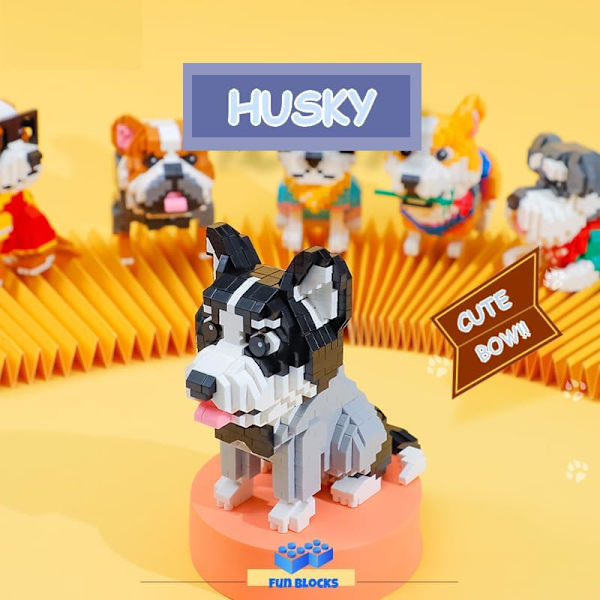 Mini Byggeklodser Dyresæt, DIY Mikro 3D Byggelegetøjs Klodser (Husky 973stk)