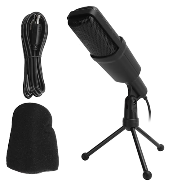 USB-kondensatormikrofon med ledning og justerbar stander til online-spil/live-udsendelse/videomøder - sort