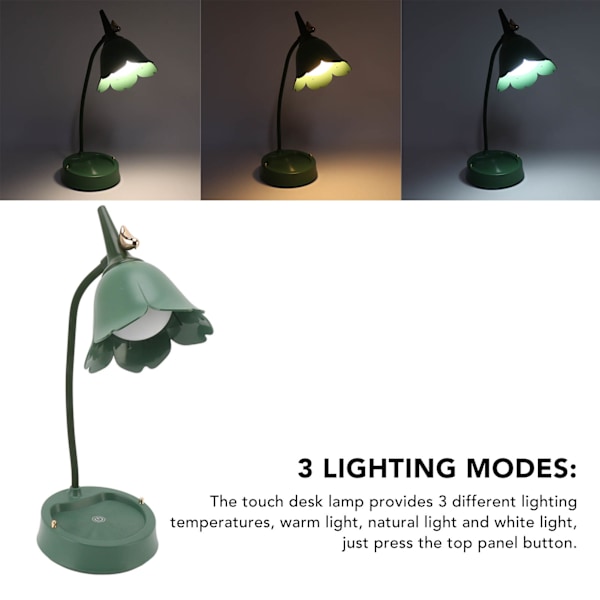 3W LED Touch Bordlampe 3 Gear Justerbar Foldbar Kronblad Form Desktop Bordlampe USB 5V Green
