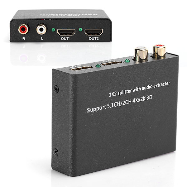 Audio Extractor HDMI Splitter Adapter 1 Inngang 2 Utgang Forsterket Bryter -240V