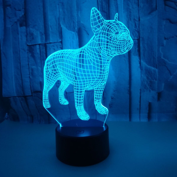 Qinwei 3D Bulldog Night Light 16 farver skiftende optisk illusionslampe med fjernbetjening Fødselsdag Valentinsdag gaveidé til små drenge piger