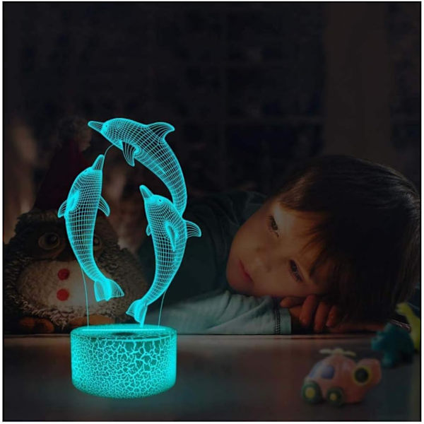 3D Yövalo LED Illuusio Työpöytälamppu 7 Väriä Vaihtuu USB-kaapeli Kosketuspainike Joulu Syntymäpäivälahja Lapsille Leikki (delfiini)