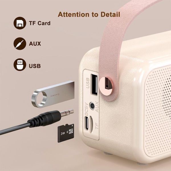 Retro Bluetooth-högtalare, 400 mA batteri, TF-kort, Aux-ingång, vattentät för iOS Android Smartphone Hemmakontor Present White
