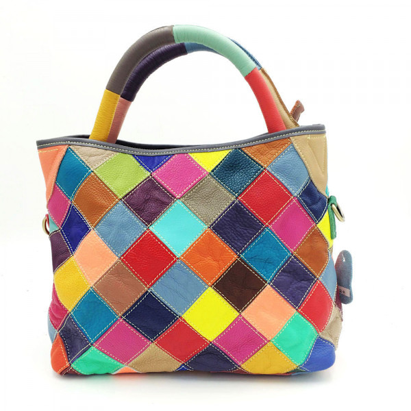 Patchwork Färg Damväska Kohud Handväska Crossbody Väska Läder Damväska