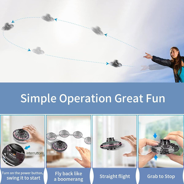 Fidget Spinner Flygleksaker, Mini Fly UFO Handstyrd Boomerang Drone, Coola Prylar Gadgets Presenter för Barn Pojkar Flickor Tonåringar Inomhus Utomhus Black