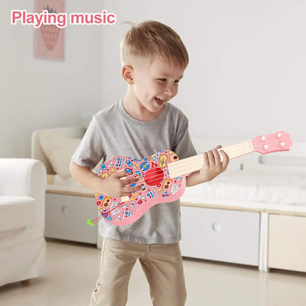 LeeQee 21in fargerik graffiti ukulele gitar for barn, 4 strenger barnegitar ukulele musikkinstrumenter læring pedagogiske leker med plekter