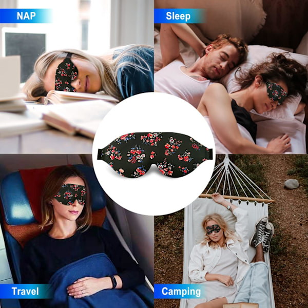 3D Sovemaske, 100% Mørkleggende 3D Konturert Sovemaske, Komfortabel og Supermyk Sovemaske med Justerbare Stropper for Kvinner, M