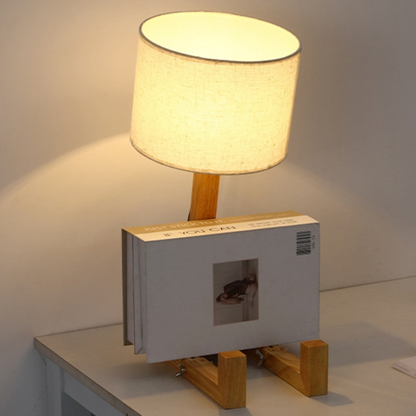 Nattbordslampe Justerbar Sylindrisk Nattbord Lampe for Soverom Stue Kontor 12W Trefarget lyspære EU Plugg 8031 ​​Beige