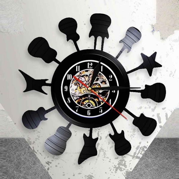 Musikk Vinyl Plate Veggklokke - Instrument Gitar Serie Vinyl Veggklokke - Vinyl Klokke - Stue Veggdekor - Unike Gaver til Musikkelsker