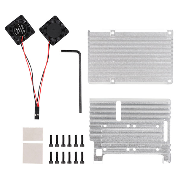 For Raspberry Pi 4B Beskyttende Aluminiumlegering Etui Deksel Kabinett med Dobbel Kjølevifte Sølv