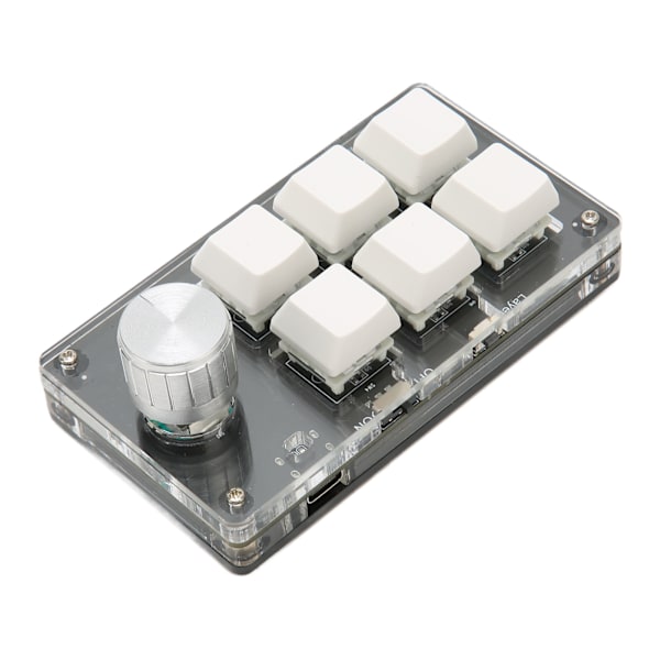 6-tasters Mini Keypad med drejeknap Blå Switch Kablet USB Trådløs Bluetooth Dual Mode Forbindelse DIY Programmerbar Mekanisk Tastatur Hvid