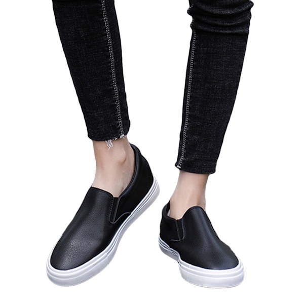 Herr Plattform Slip-On Skor Rund Tå Mjuk Sula Herr PU Läder Casual Skor för Herrar Svart 44