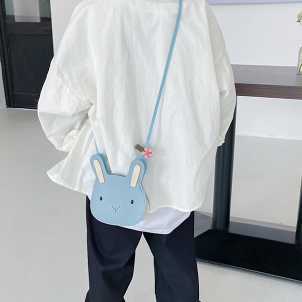 Mini olkalaukku säädettävällä hihnalla, sarjakuva pupun muotoinen kolikkopussi, lasten käsilaukku pienille tytöille, pyöreä, vapaa koko Blue